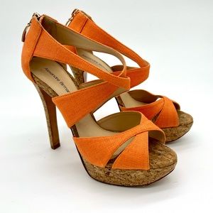 Orange canvas cork leather Alexandre Birman heels